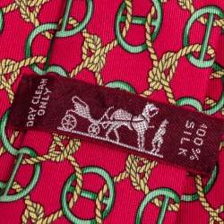 Pre Owned Hermes Vintage Vermillion Rope Pattern Print Silk Tie