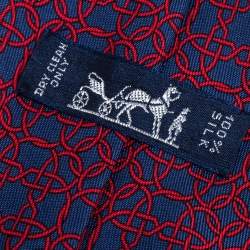Pre Owned Hermes Navy Blue Geometric Print Silk Tie