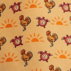 Pre Owned Hermes Yellow Rooster & Clock Print Silk Tie