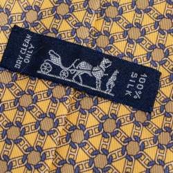 Pre Owned Hermes Light Yellow Interlocking Print Silk Tie