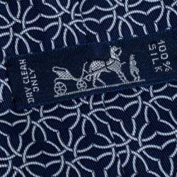 Pre Owned Hermes Navy Blue Geometric Print Silk Tie