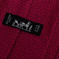 Pre Owned Hermes Burgundy H Print Silk Tie