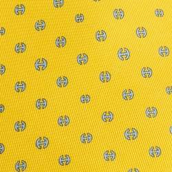 Pre Owned Hermes Yellow H Tonneau Print Silk Tie
