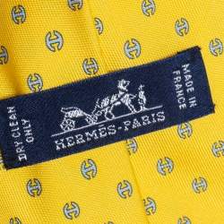 Pre Owned Hermes Yellow H Tonneau Print Silk Tie