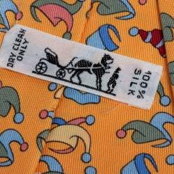 Pre Owned Hermes Yellow Jester Hat Print Silk Tie