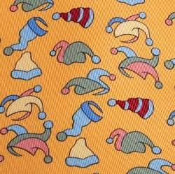 Pre Owned Hermes Yellow Jester Hat Print Silk Tie