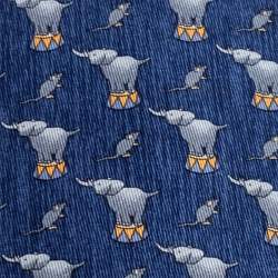 Pre Owned Hermès Navy Blue Elephant & Mouse Print Silk Tie