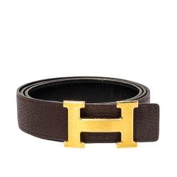 Pre Owned Hermes Black/Chocolate Chamonix and Togo Leather Constance Reversible Belt 100 CM
