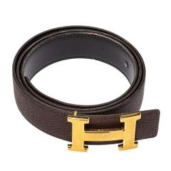 Pre Owned Hermes Black/Chocolate Chamonix and Togo Leather Constance Reversible Belt 100 CM