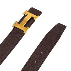 Pre Owned Hermes Black/Chocolate Chamonix and Togo Leather Constance Reversible Belt 100 CM