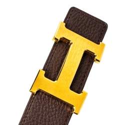 Pre Owned Hermes Black/Chocolate Chamonix and Togo Leather Constance Reversible Belt 100 CM