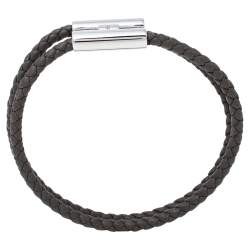 Pre Owned Hermès Tournis Tresse Grey Leather Palladium Plated Bracelet