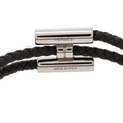 Pre Owned Hermès Tournis Tresse Grey Leather Palladium Plated Bracelet