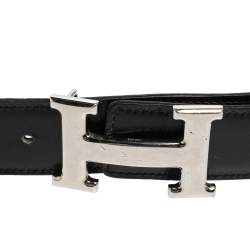 Pre Owned Hermès  Noir/Cacao Box and Taurillon Clemencer H Buckle Reversible Belt 90 CM