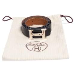 Pre Owned Hermès Noir/Gold Box and Togo Leather H Buckle Reversible Belt 110 CM