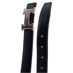 Pre Owned Hermès Noir/Gold Box and Togo Leather H Buckle Reversible Belt 110 CM