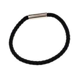 Pre Owned Hermès Black Braided Leather Palladium Plated Goliath Bracelet