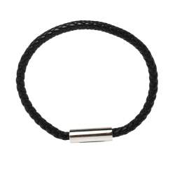 Pre Owned Hermès Black Braided Leather Palladium Plated Goliath Bracelet