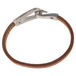 Pre Owned Hermès Brown Bridle Leather Brushed Palladium Plated Jumbo Jet Bracelet