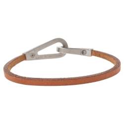 Pre Owned Hermès Brown Bridle Leather Brushed Palladium Plated Jumbo Jet Bracelet