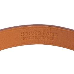 Pre Owned Hermès Brown Leather Palladium Plated Java 10 Bracelet M