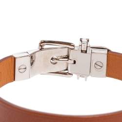 Pre Owned Hermès Brown Leather Palladium Plated Java 10 Bracelet M