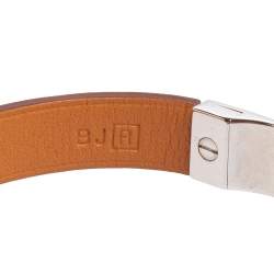 Pre Owned Hermès Brown Leather Palladium Plated Java 10 Bracelet M