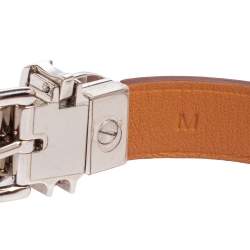 Pre Owned Hermès Brown Leather Palladium Plated Java 10 Bracelet M