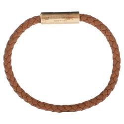 Pre Owned Hermès Brown Leather Gold Plated Goliath Bracelet