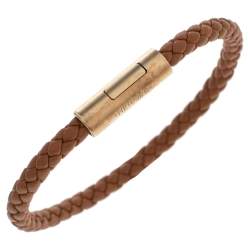 Pre Owned Hermès Brown Leather Gold Plated Goliath Bracelet