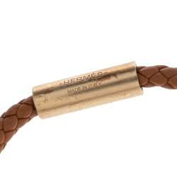 Pre Owned Hermès Brown Leather Gold Plated Goliath Bracelet