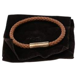 Pre Owned Hermès Brown Leather Gold Plated Goliath Bracelet