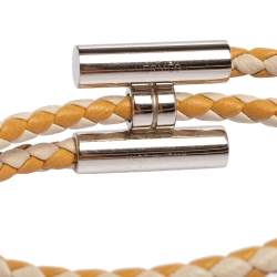 Pre Owned Hermès Tournis Tresse Bicolor Woven Leather Palladium Plated Bracelet