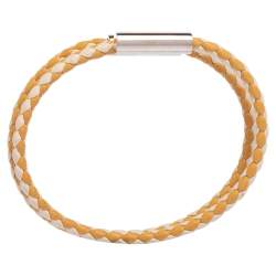 Pre Owned Hermès Tournis Tresse Bicolor Woven Leather Palladium Plated Bracelet
