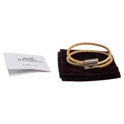 Pre Owned Hermès Tournis Tresse Bicolor Woven Leather Palladium Plated Bracelet