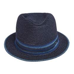 Pre Owned Hermes Navy Blue Striped Detail Hemp Claudio Hat (59)