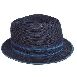 Pre Owned Hermes Navy Blue Striped Detail Hemp Claudio Hat (59)