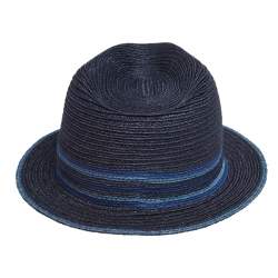 Pre Owned Hermes Navy Blue Striped Detail Hemp Claudio Hat (59)