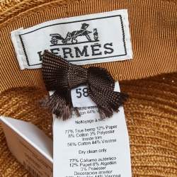 مملوكة مسبقًا Hermes Brown Striped Detail Hemp Claudio Hat (59)