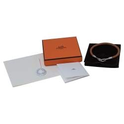 Pre Owned Hermes Brown Braided Leather Palladium Plated Metal Jumbo H Bracelet