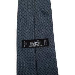 Pre Owned Hermes Blue Diamond Patterned Silk Jacquard Tie