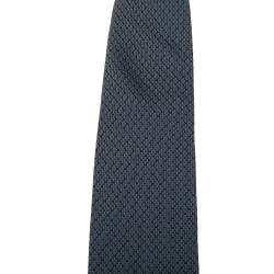 Pre Owned Hermes Blue Diamond Patterned Silk Jacquard Tie