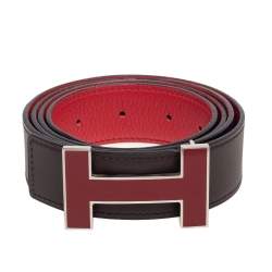 Pre Owned Hermes Moka/Rogue Casaque Evercolor and Chamonix H Reversible Buckle Belt 100CM