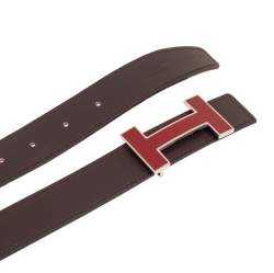 Pre Owned Hermes Moka/Rogue Casaque Evercolor and Chamonix H Reversible Buckle Belt 100CM