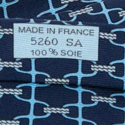 Pre Owned Hermès Blue Stirrup Print Silk Traditional Tie