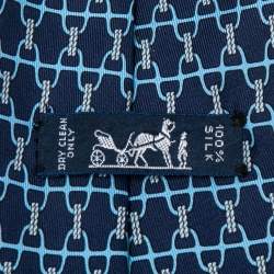 Pre Owned Hermès Blue Stirrup Print Silk Traditional Tie