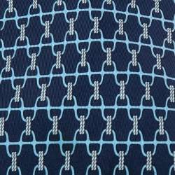 Pre Owned Hermès Blue Stirrup Print Silk Traditional Tie