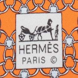 Pre Owned Hermès Orange Interlocking Link Print Silk Tie