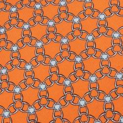 Pre Owned Hermès Orange Interlocking Link Print Silk Tie