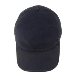 مملوكة مسبقًا Hermes Navy Blue Embroidered H Cotton Cap (57) 